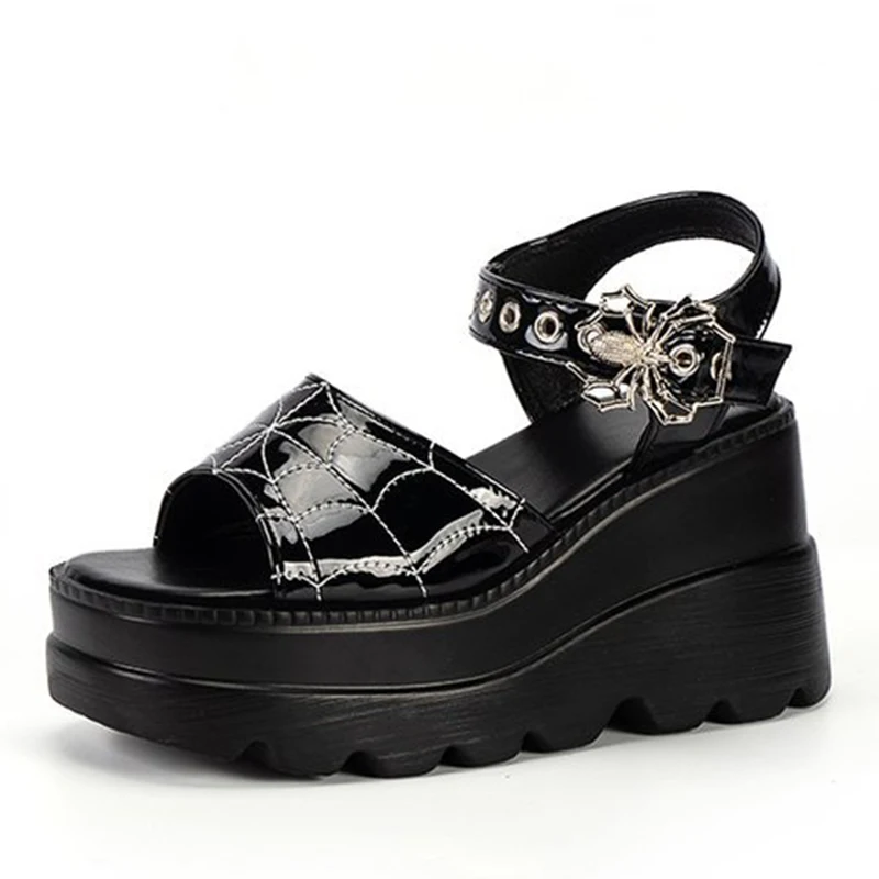 Zapatos de tacón alto Punk con diseño de araña para mujer, sandalias de fiesta con plataforma gruesa de 9 CM, tacones oscuros personalizados, zapatos informales para exteriores 36-43