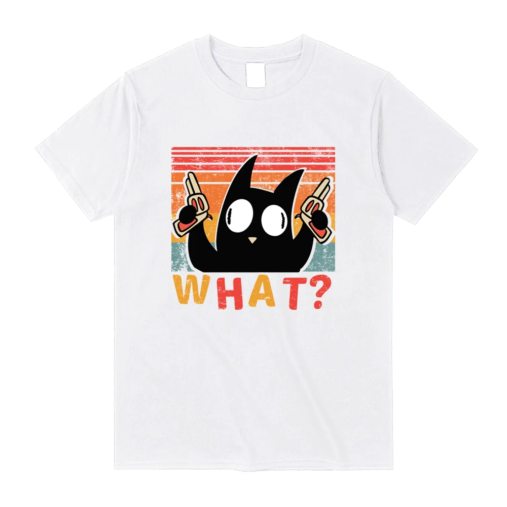 What ?Suspicious cat Graphic Summer Fashion Cartoon Print Lovely Women Short Sleeve Casual Tops Tees kawaii clothes streetwear