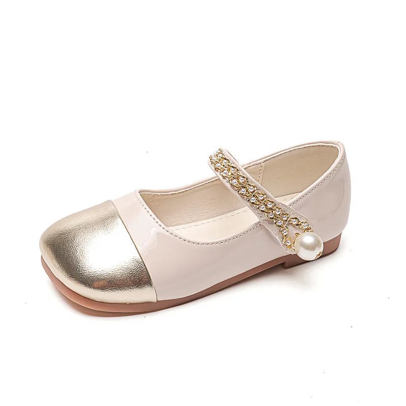 Kids Shoes for Girl Patchwork Glossy Fashion Causal Children Silver Leather Shoes Toddlers Shallow Pearl Flats Mary Jane Shoes