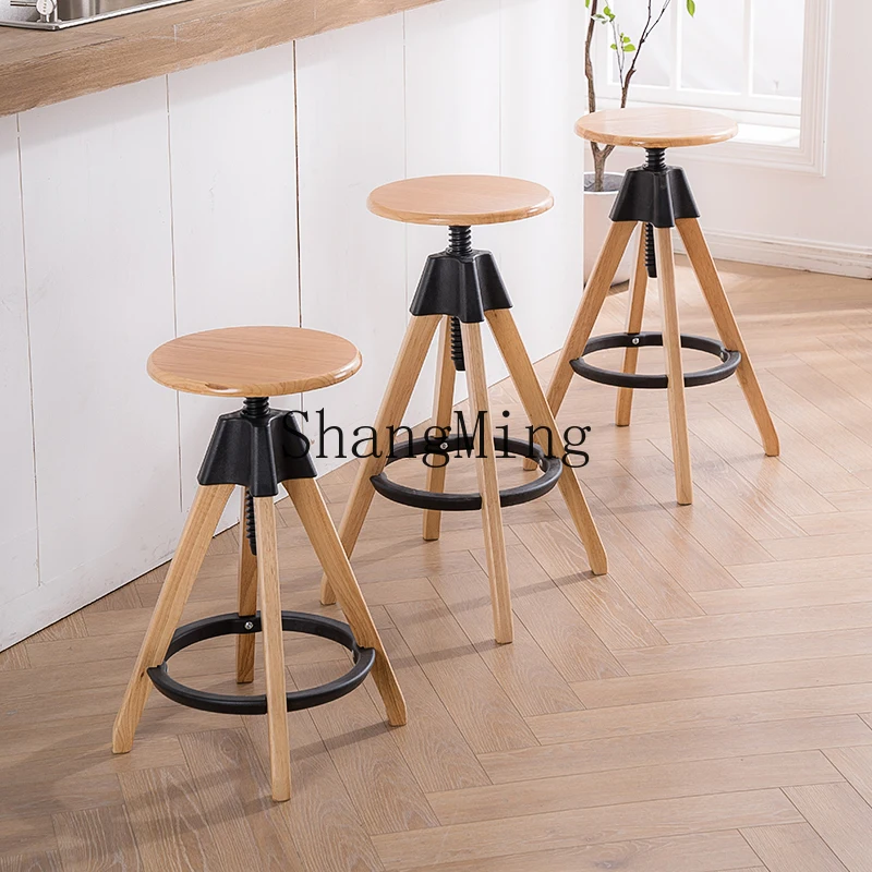 

HJ solid wood lifting bar chair household wine milk tea shop front desk chair modern simple rotating high stool
