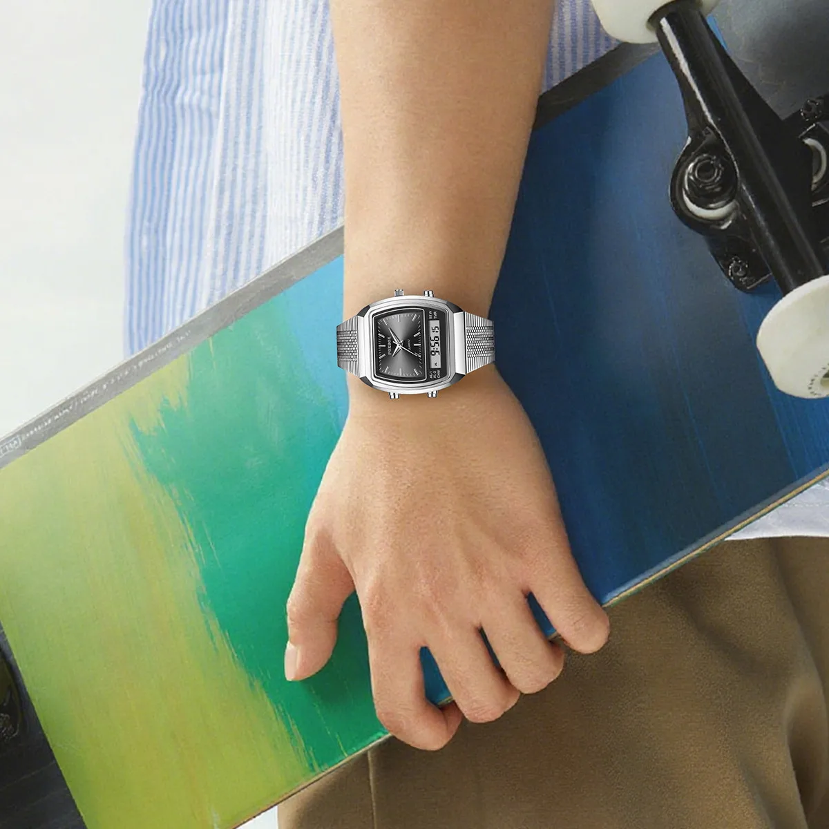 FOXBOX mode montres décontractées hommes numérique double temps semaine 30 M étanche montres à Quartz horloge d'affaires relogio masculino + boîte