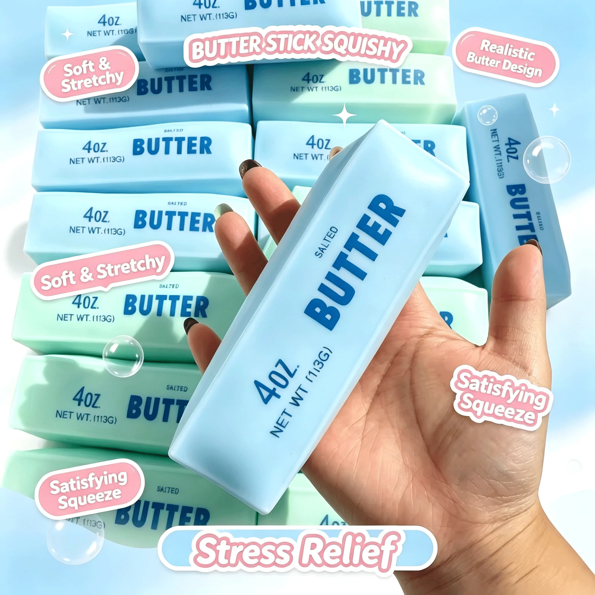 Butter Stick Squishy Stress Ball Crunchy Squeeze Toy Fidget Toy Round Blocks Filled ASMR Anti Stress Release Hand Relax Gift Toy