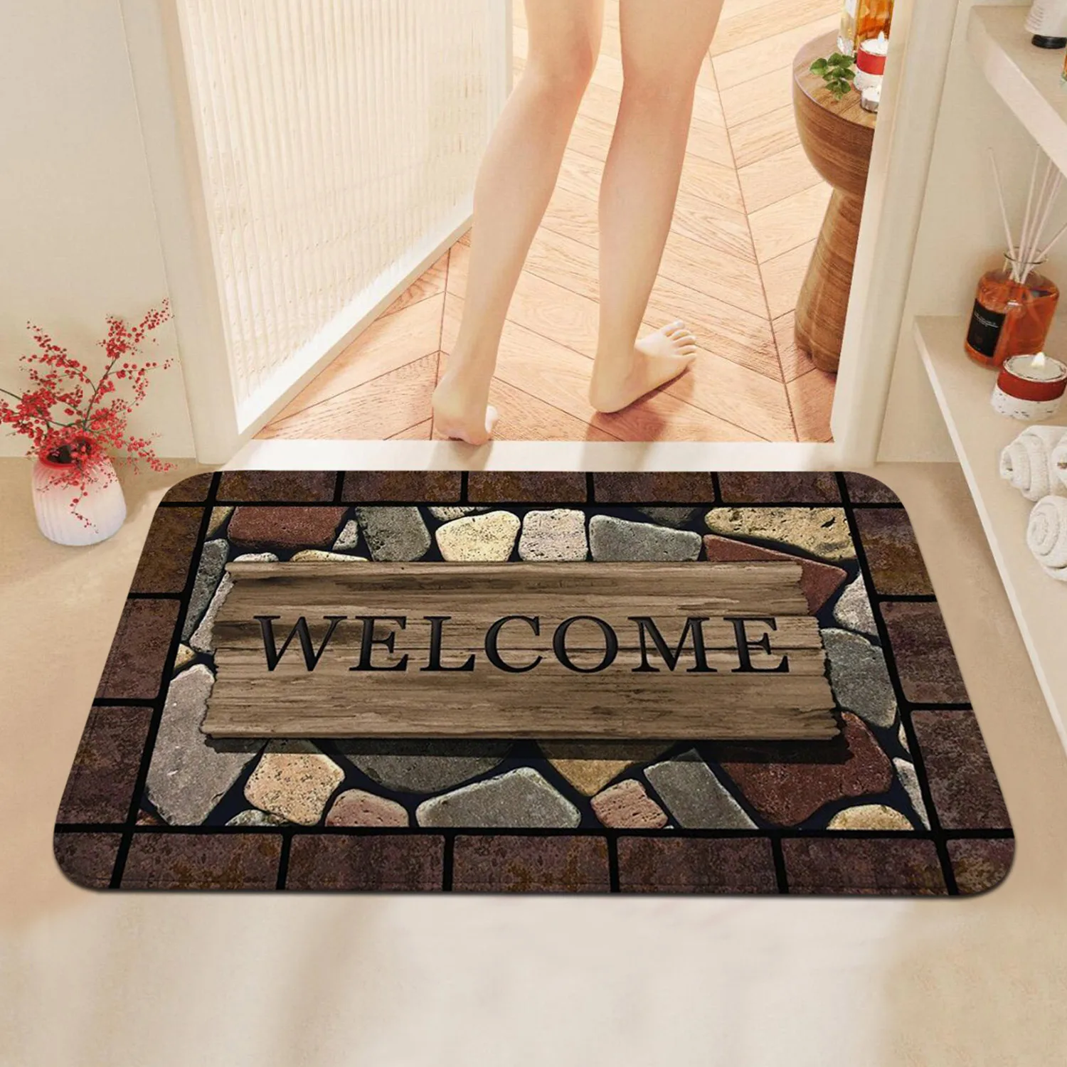 1pc Floral & Letter Graphic Door Mat Doormat Carpets Rug Carpet Bath Kitchen Garden Anti-Slip Small Home Kitchen Welcome Mats