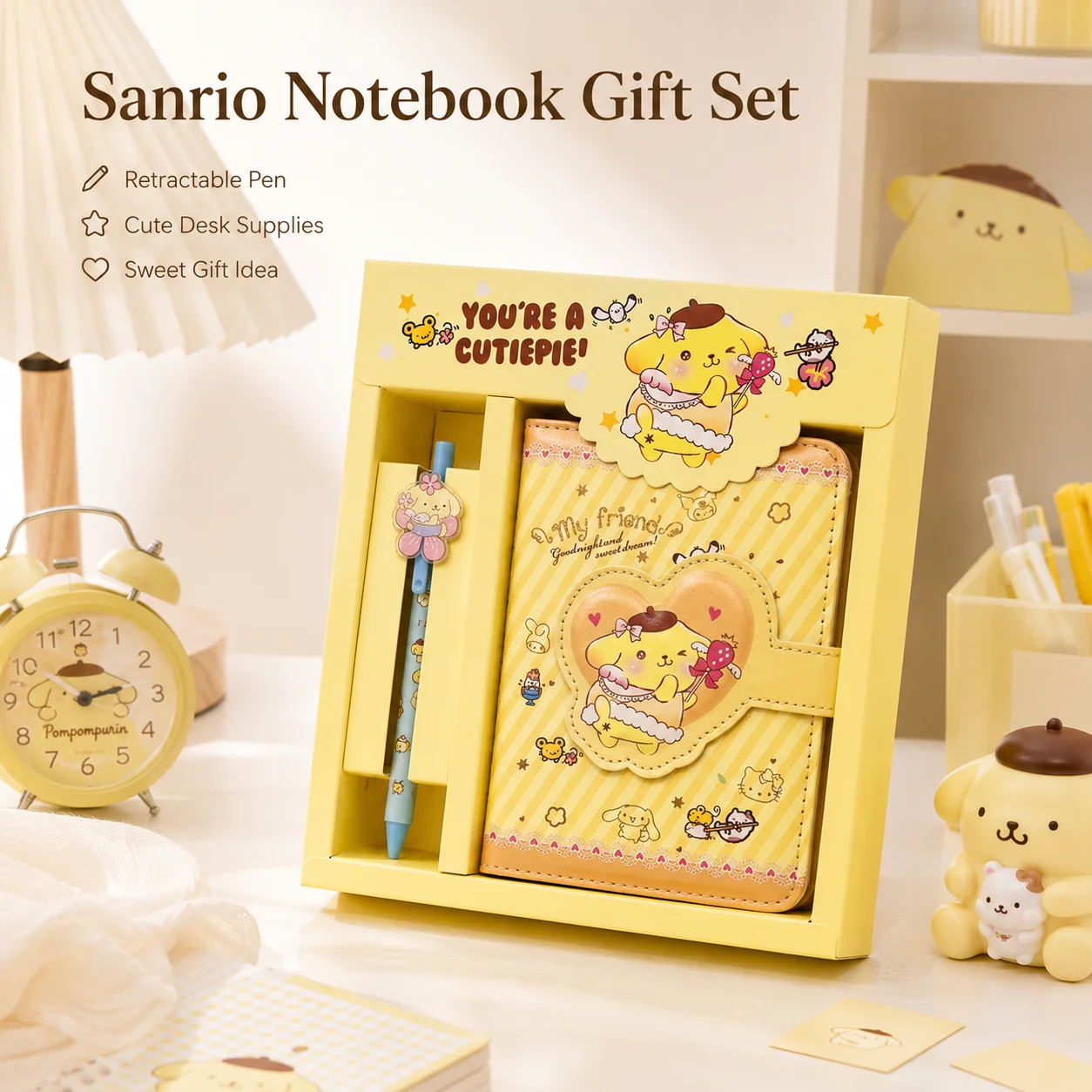 Sanrio Cute Melody Student Magnetic PU Leather Notebook Hand Ledger Notepad With Pen Stationery Gift Set Grid Inner Page Journal view 3