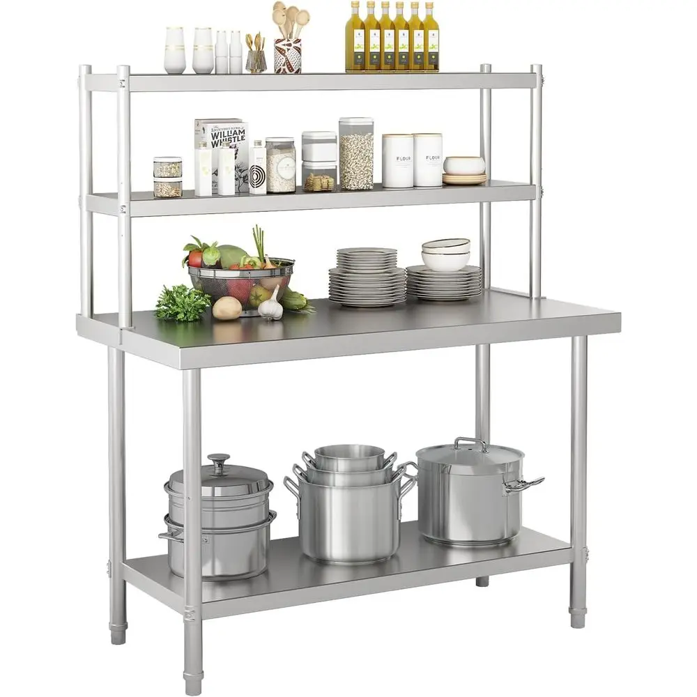 

Stainless Steel Commercial Work Table 47.2 W x 23.6 D x 31.5 H with Overshelf, Heavy Duty Kitchen Prep Table for Restaurant, Hom
