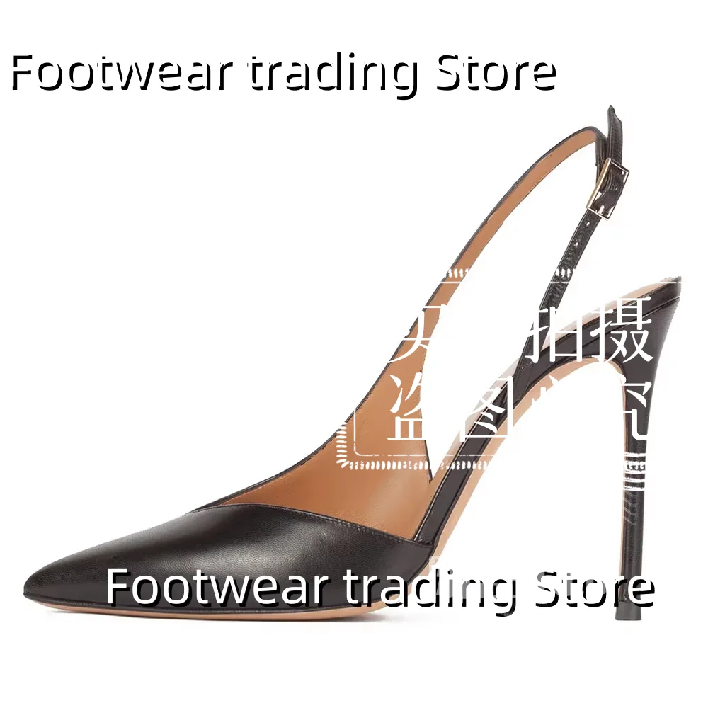 Slingback Back Strap Women Sandals Leather Zapatos Mujer Pumps Pointed High Heel Sapatos Big SIZE 46 Women Shoes Escarpins