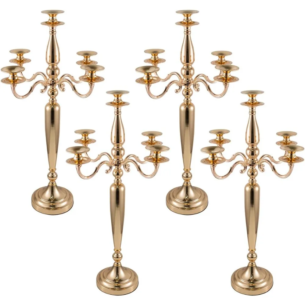 

4Pcs 5 Arm Candelabra, Gold Taper Candle Holder for Wedding Table Centerpieces, Christmas Valentine's Day Decorative Metal