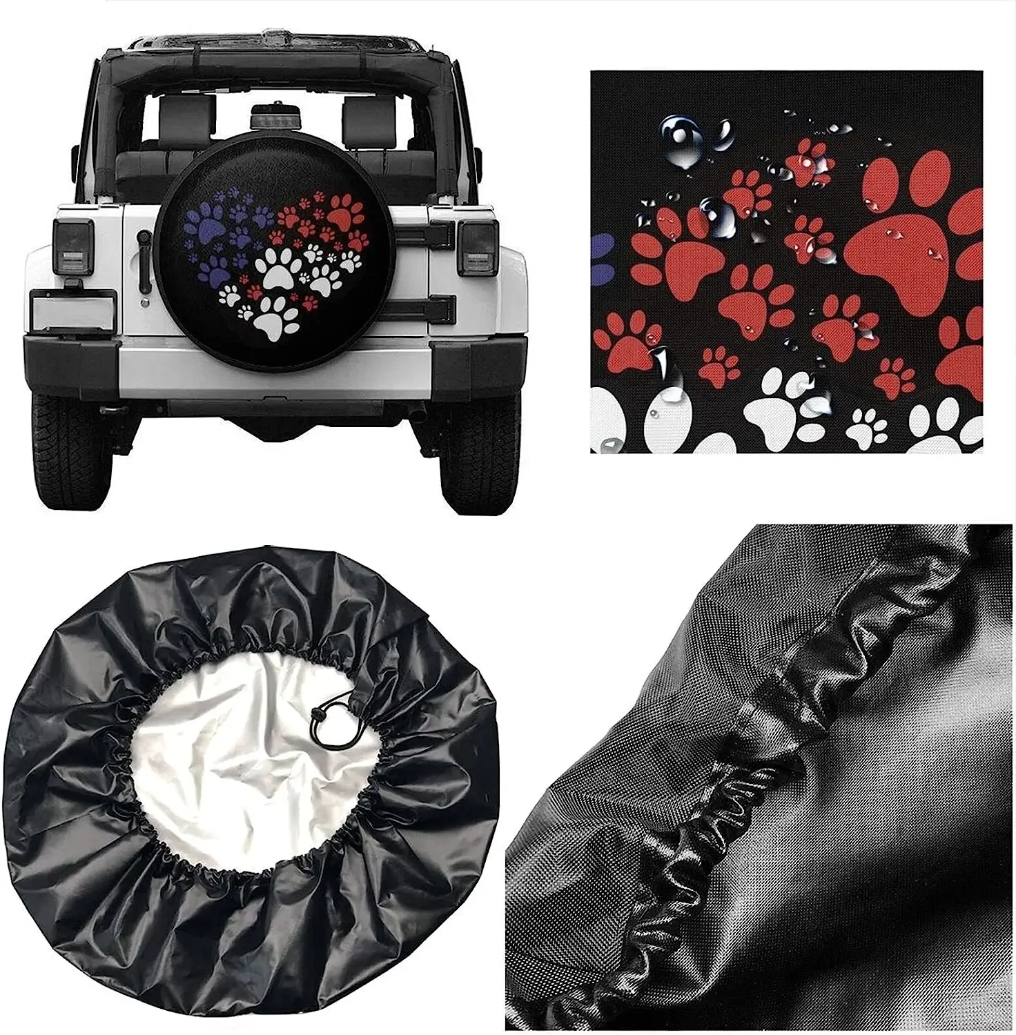 Cat Dog Paw Heart Prints Spare Tire Cover for Camper RV SUV Trailer Truck and Many Vehicle Universal Fit Wheel Covers Waterproof