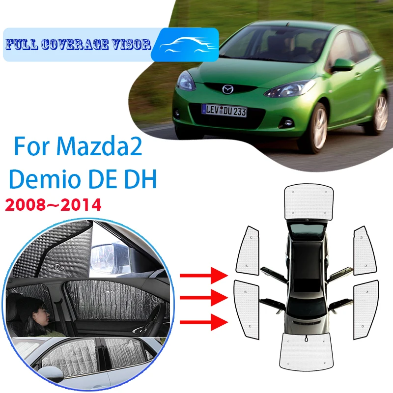 Full Covers Sunshades For Mazda 2 Demio DE DH 2008~2014 Hatchback Car Accessories Sun Protection Windshields Side Window Visor