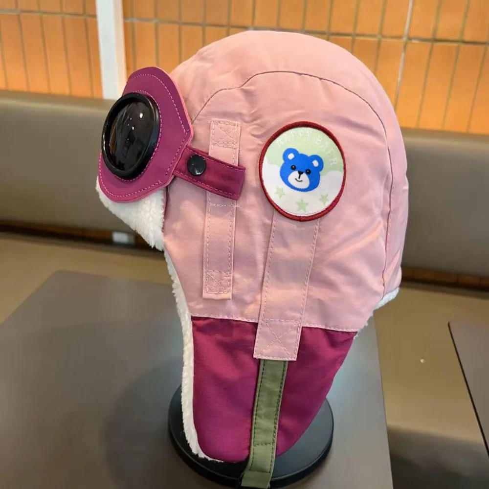 

Fashion Cute Cartoon Pilot Hat Cold Proof Windproof Ear Protection Cap with Glasses Thickned Warm Hat Winter
