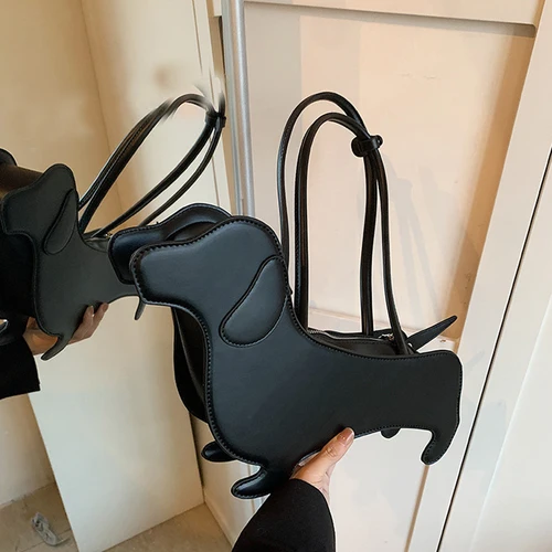 Imagen 2 del producto Novedad, monederos para axilas con forma de perro de dibujos animados, bolso único de cuero PU, bolso de diseñador sólido, bolsos de hombro divertidos, bolsos de mano para chicas Kawaii