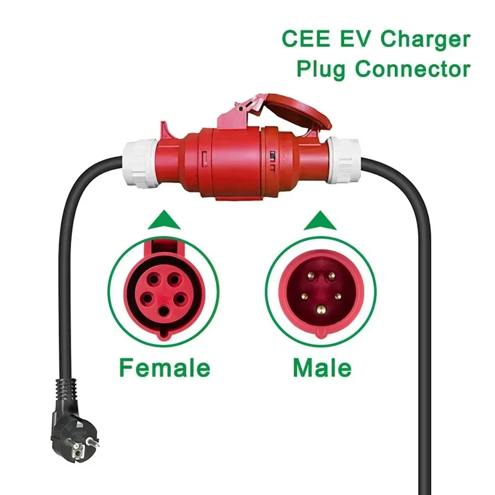 Heavy Duty Industrial 3 Phase 16A CEE Female to Plug Socket EV Charger Charging Converter Extension Cable for Caravan