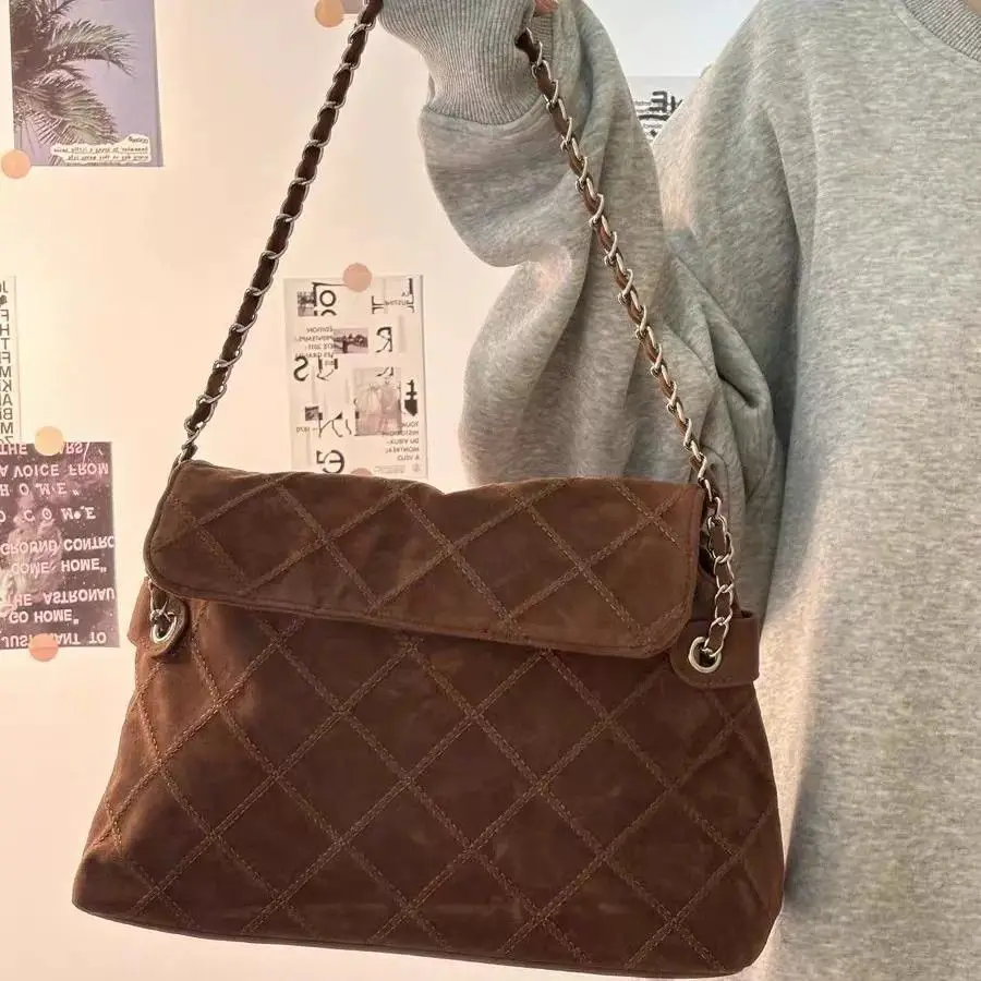

Vintage Mallard Brown Tote Bag Women Chain Quilting Large Capacity Underarm Bag Ladies Korean Style Premium Fashion Shoulder Bag