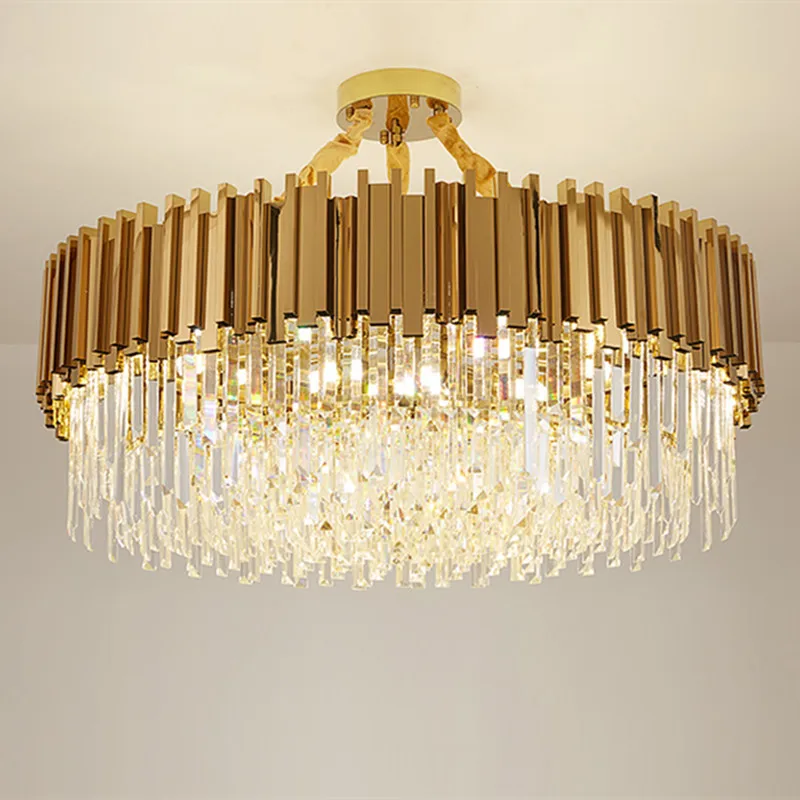 

Modern Crystal Luxury Round Golden Chandelier Living Room Bedroom Study Interior Long LED Lighting Decorative Lamps