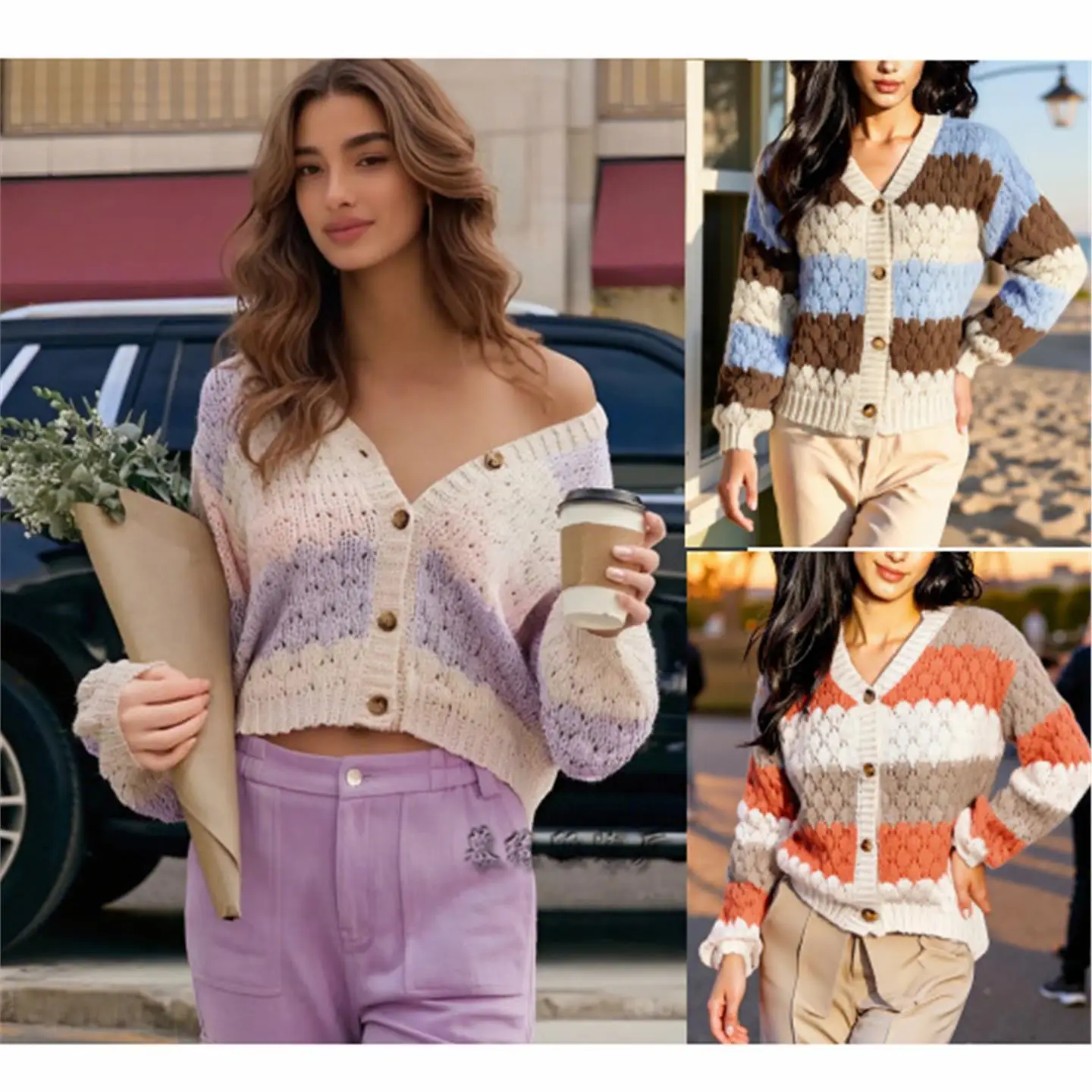 

Свободный длинный вязаный открытый кардиган Sve V-Ne, женский осенне-зимний новый цветной свитер, повседневный удобный топ