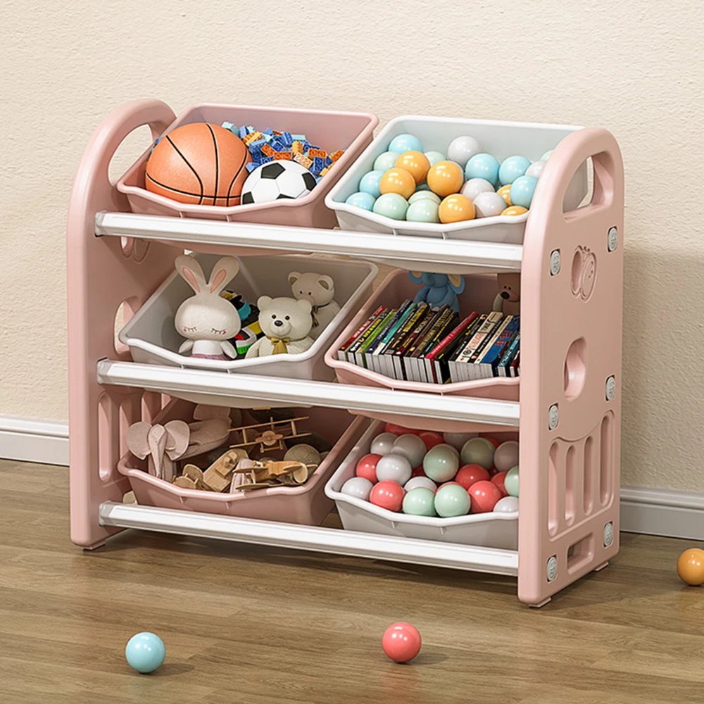 

Multi-functional Nursery Organizer Kids Furniture Set Toy Storage Cabinet Unit with HDPE Shelf and Bins for Playroom, Bedroom