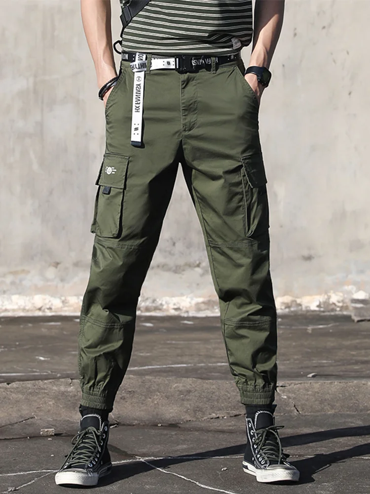 

Осенние камуфляжные рабочие брюки для мужчин: модные, функциональные, с ремнем, в стиле парашютиста, однотонные, повседневные, свободного кроя, длинные.