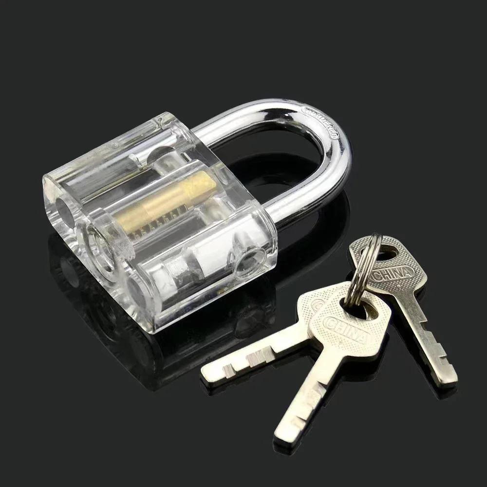 Transparent Practice Padlock Lock Pick with Keys DIY Visible Lock Pick Tools Cutaway Practice Padlock Training Locksmith Tool