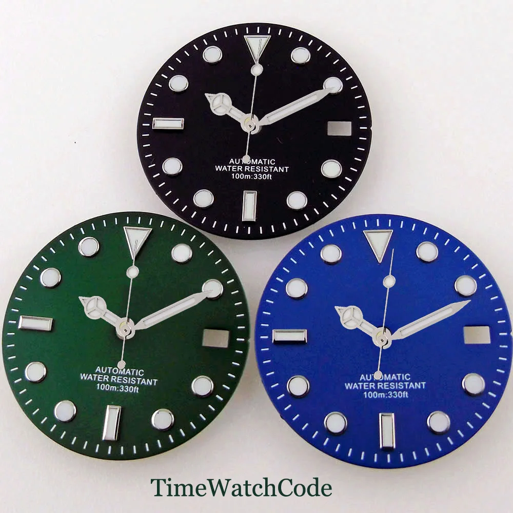 29mm Black Blue Green Watch Dial Hands Fit NH35 NH36 Miyota 8215 821A DG 2813 ETA 2824 2836 PT5000 ST2130 ST1612 Greenish-blue