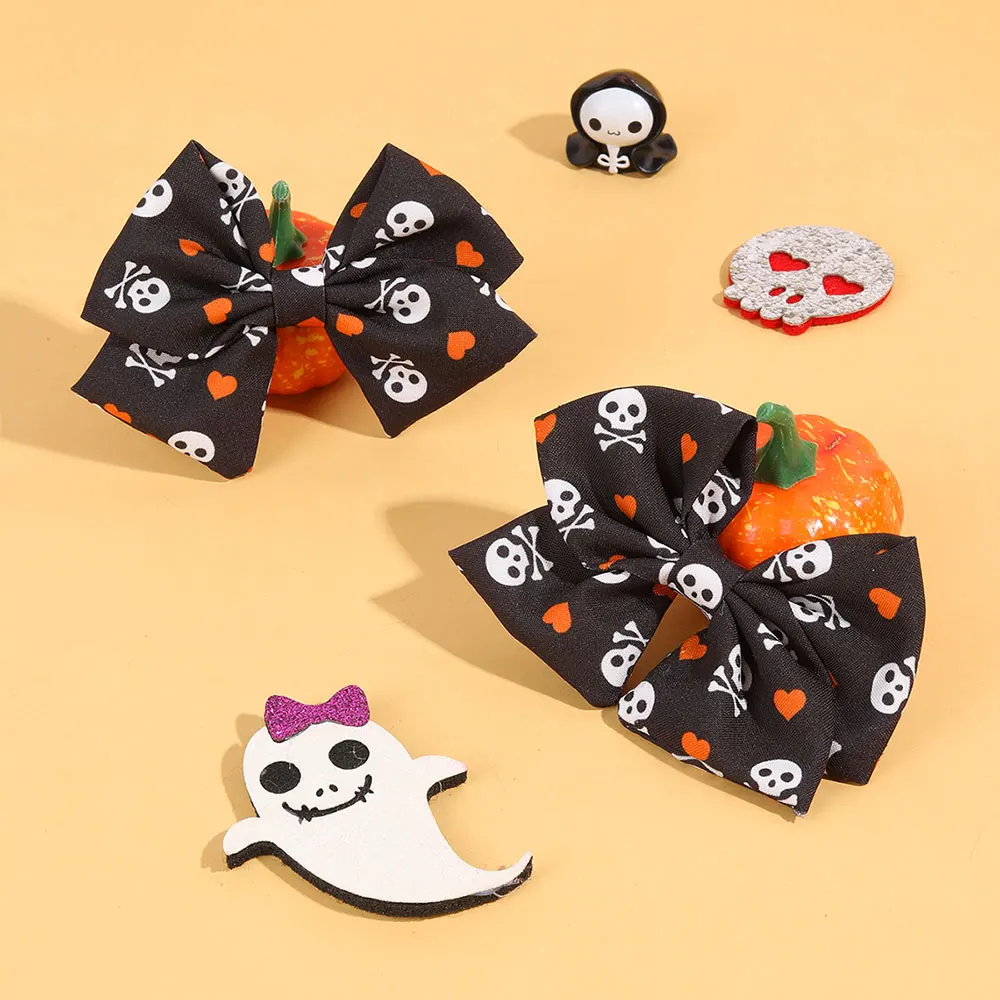 2PCS Halloween Bows Hairpin Cute Ribbon Skull Print Hair Clips For Girls Halloween Party Hair Accessories Kids Barrettes