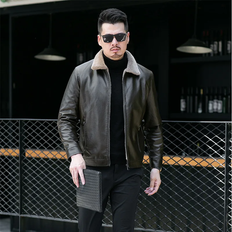 Male Anti-Wind Motorcycle With Zipper Jackets Men 2023 Mens Casual Leather Jacket Slim Fit Faux Fur Collar PU Jacket Coat MY594