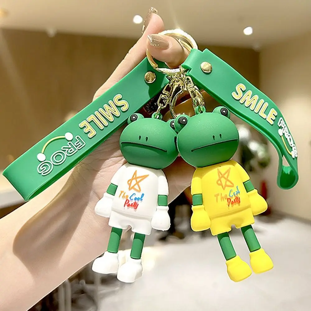 Korean Style Personalized Smiling Face Standing Cool Frog Key Chain Cartoon Animal Frog Doll Bag Pendant Car Key Ring