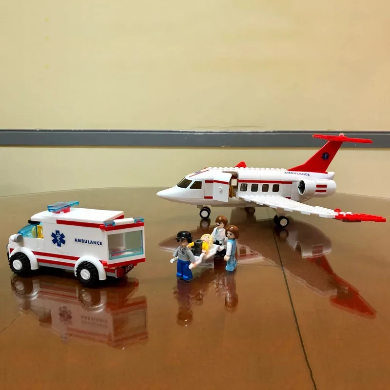 Sluban Airplane Aviation Medical Aircraft Air Ambulance Car City Building Blocks Kit Figures Doll Model Bricks DIY Toys For Kid