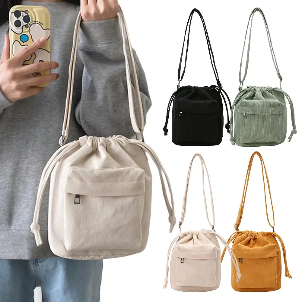 

Новая средняя сумка через плечо в корейском стиле, сумка-ведро на шнурке, модная и минималистичная сумка через плечо, повседневная сумка через плечо