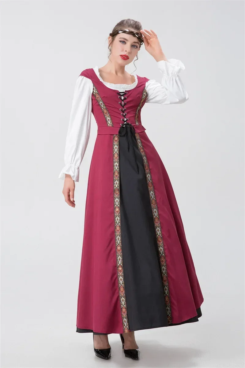 Medieval Renaissance Square Collar Waist Two Piece Dress Retro Court Drama Costume