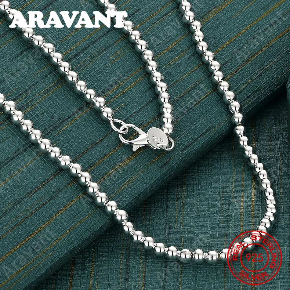 

925 Sterling Silver 4mm Bead Necklace For Women - Vintage Style, Personalized Accessory, Gift, Jewelry
