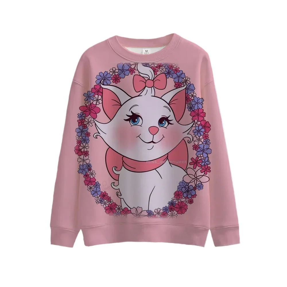 Lovely Disney Marie Cat Cartoon Anime Printing Women's Round Neck Pullover Sweater Autumn and Winter Couple's Clothing Pullover