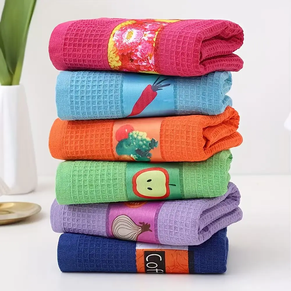 Paquete Mixto de 6/12 Piezas, Paños de Cocina Grandes de Seis Colores, Paños de Cocina de Algodón Súper Absorbentes y Suaves, Paños de Cocina Tipo Waffle, Paños de Cocina de Colores Brillantes, Paños de Bar, Patrón a Cuadros Coloridos, para Lavar y Secar 