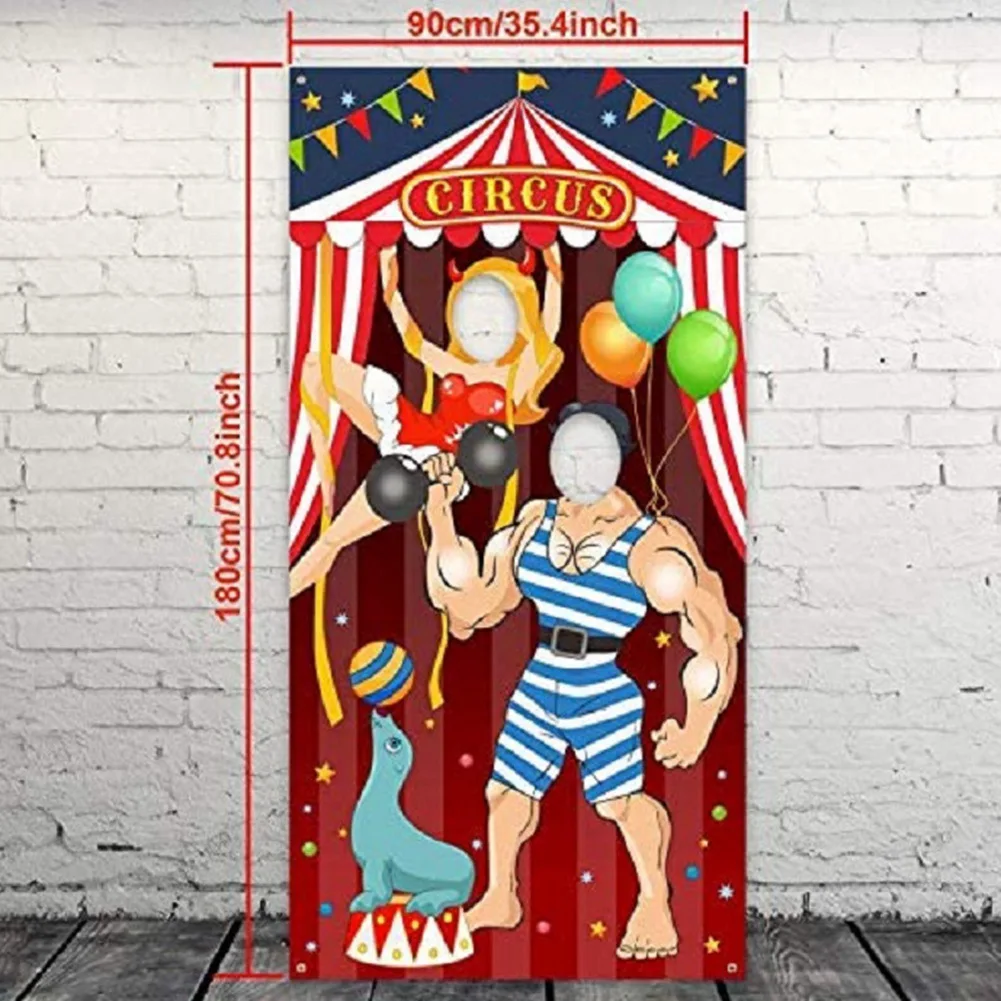 Carnival Circus Party Decoration Carnival Photo Door Banner Backdrop Props, Large Fabric Photo Door Banner for Carnival