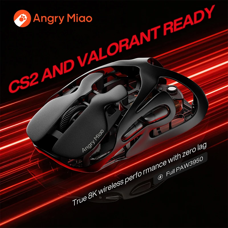 Angry Miao Infinity Gaming Wireless Mouse Metal Ultralight Hollow Hot-Swappable PAW3950 Dual 8K Wired Tri-Mode