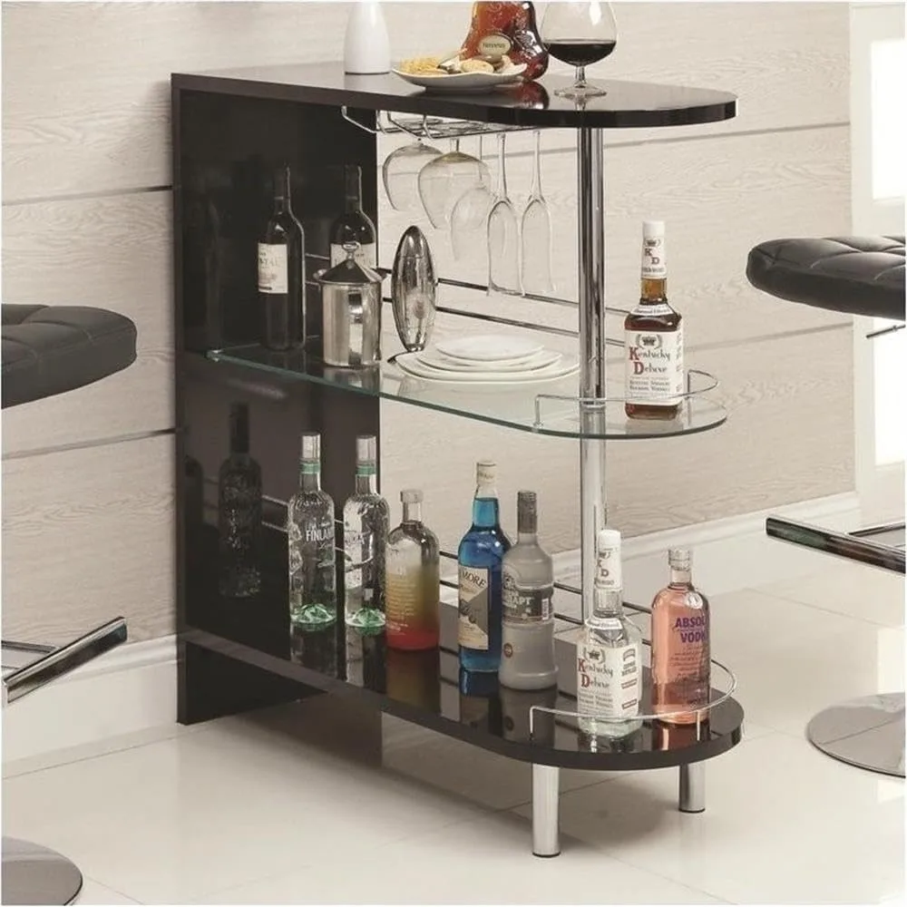 Conjunto de mesa de bar contemporânea de 3 peças para 2, mesa de bar preta com prateleira de vidro e 2 29" H estofado ajustável