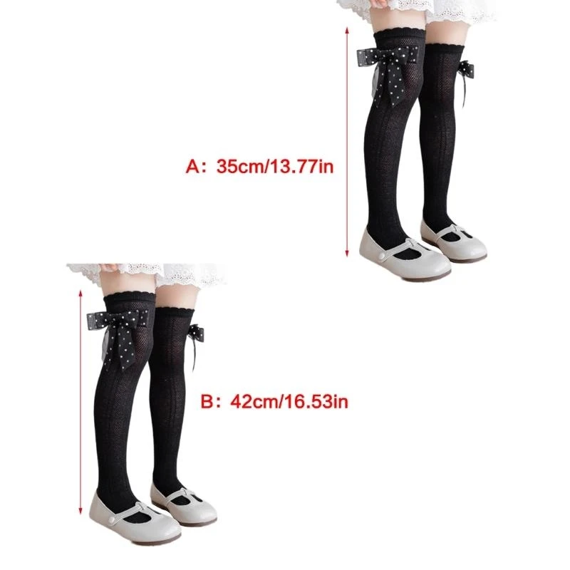 M76C جوارب ناعمة وقابلة للتنفس للفتيات فوق الركبة طول الجوارب القطنية الدانتيل الكشكشة Bowknot جوارب أنبوبية لأسلوب حلو