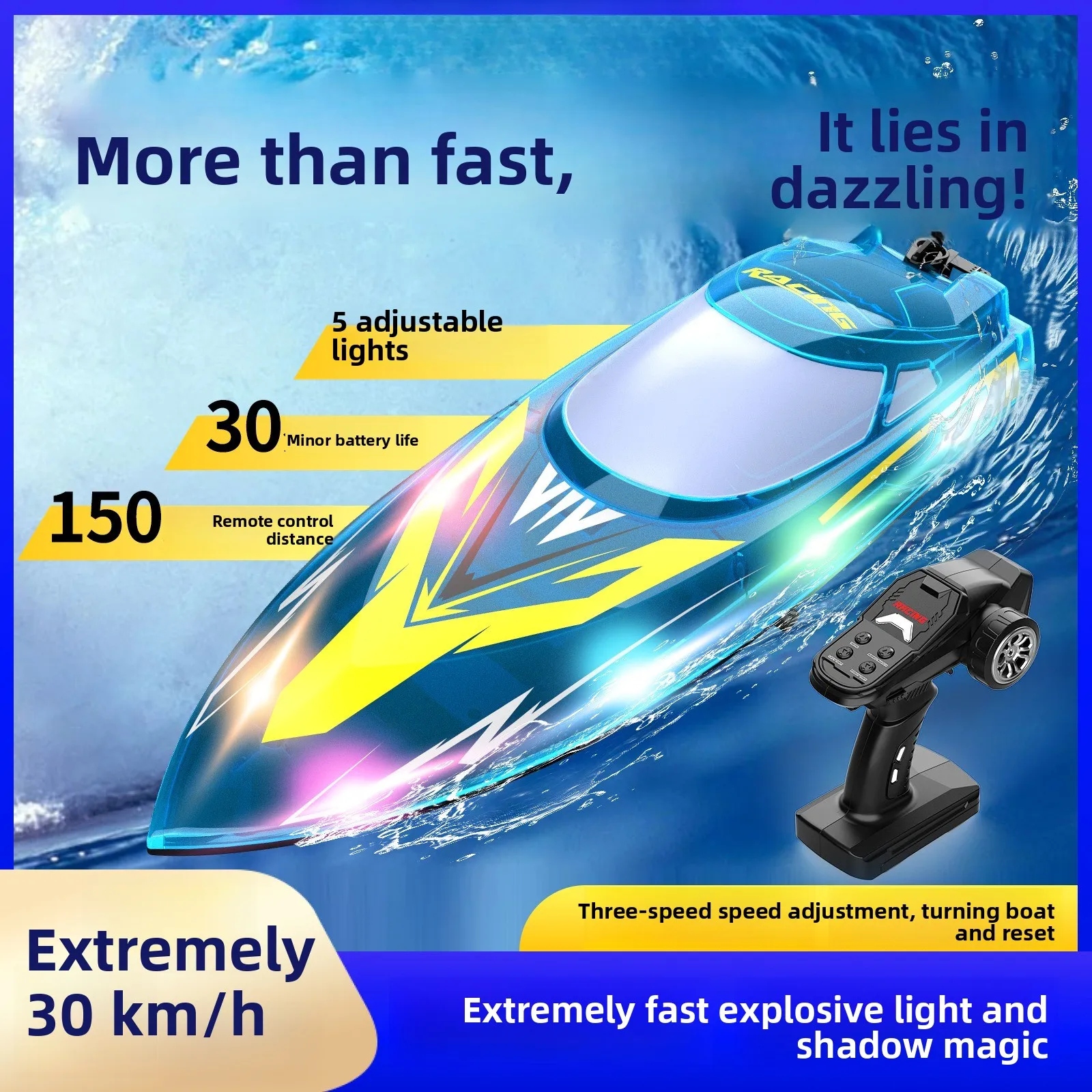 

RC Boats Cruise Control Cool Lights Remote Control Speedboat Children's Toys Overturning and Resetting The Racing Boat Boys Gift