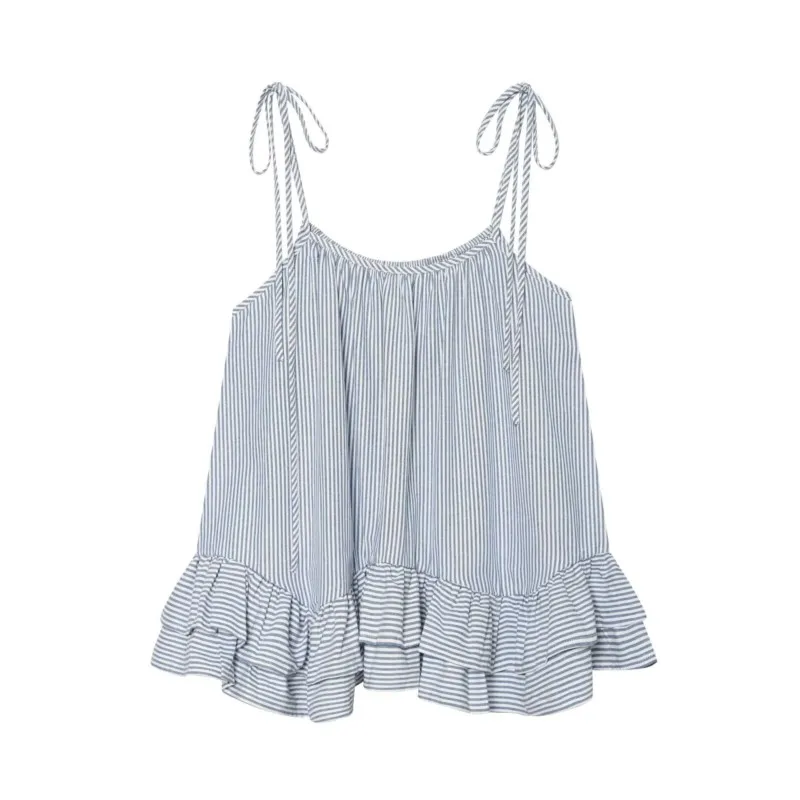 Women's Straps Ruffled Tie Top 2026  New Stripe Lace-up Backless Sleeveless Tierred Ruffle Tops Fashion Casual Female Sexy Tops