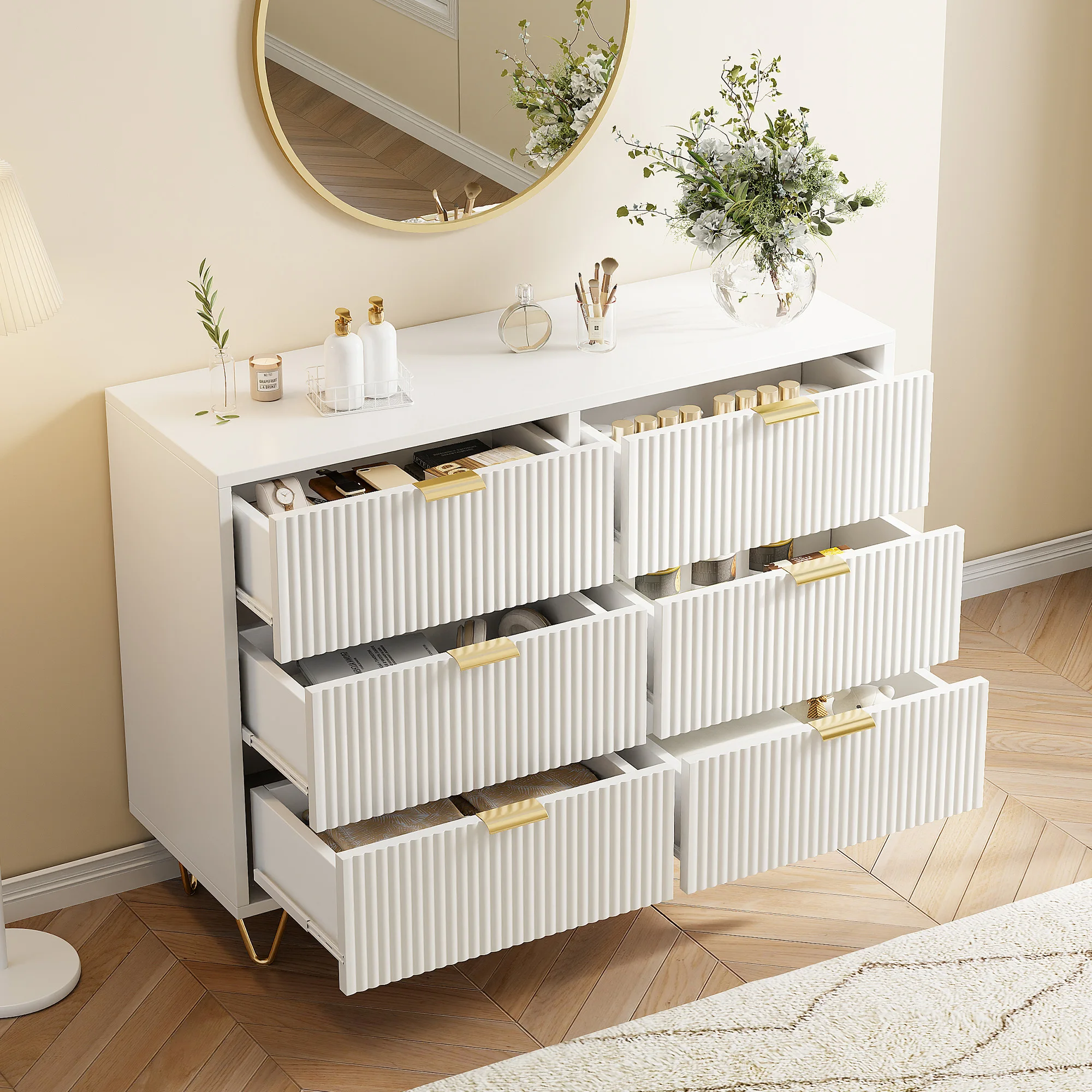 Commode de chambre à coucher Comanlai, armoire de rangement avec tiroirs, commode en bois, pour chambre à coucher et salon, blanc