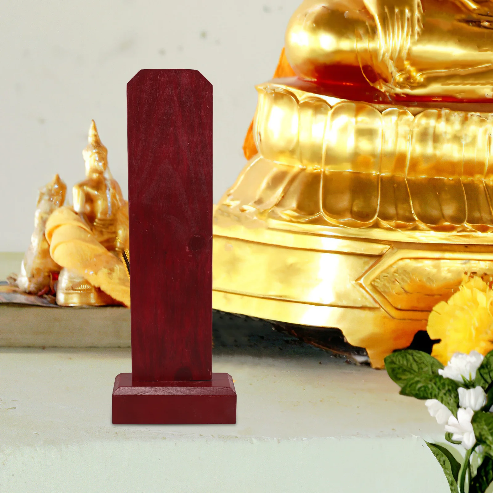 

Wooden Temple Memorial Tablet Red Plaque Base Ancestral Worship Shrine Offering Board for Family Ceremony Decor