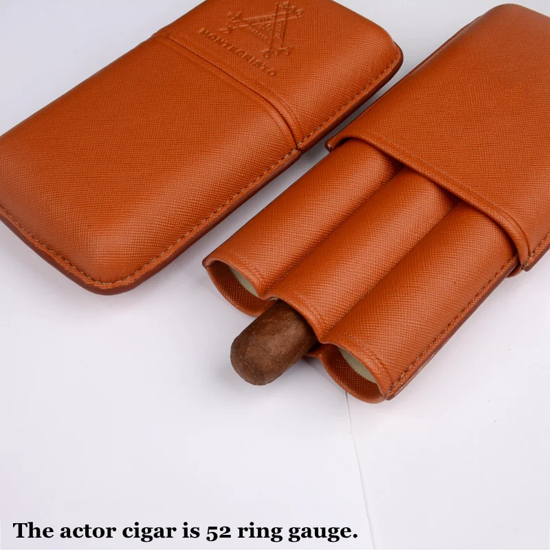 Leather Cigar Case  3 Tubes Cigar Holder Brown Travel Humdor Fits 54R Cigars  Exellent Tobacco Box Smoking Accessory for Men