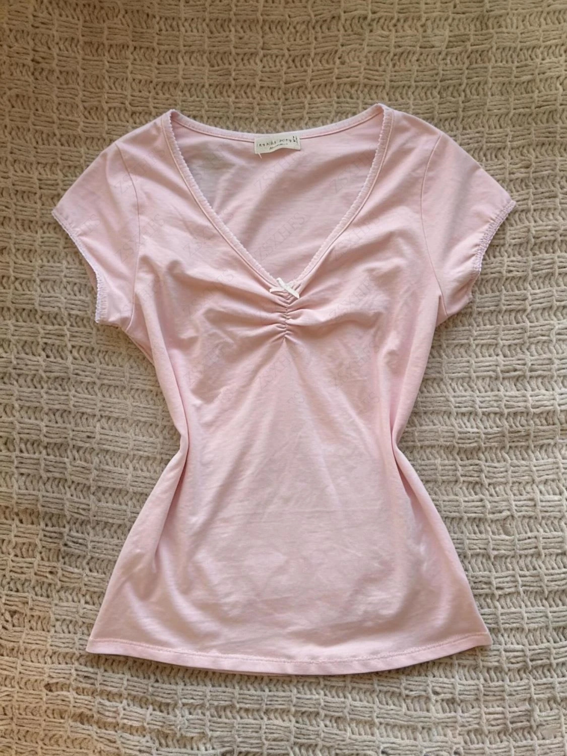 Pink Aesthetic T-shirt Women Casual Clothing Harajuku solid color Short Sleeves Sweet Girl Kpop Crop Top  Gentle Cuteore T Shirt