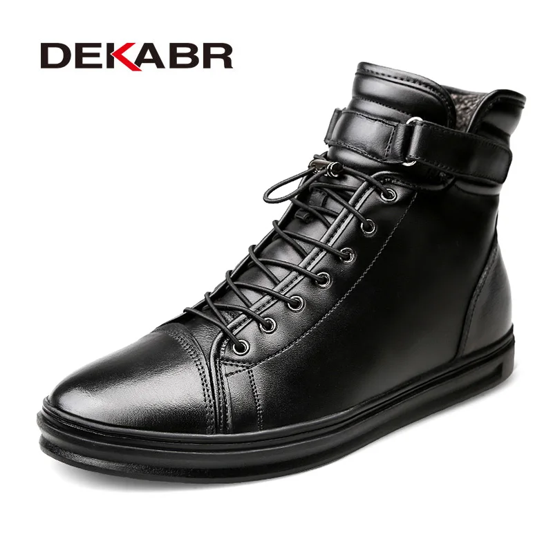 DEKABR-Botas artesanais de couro genuíno masculino, pele quente, confortável, botas de neve, botas de motocicleta, moda, tamanho 38-48, inverno