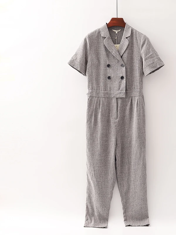 

Faionable Slim Fit Women's Suit Collar Double Buttoned Overalls 3D265 High Waist Straight Leg Commute Sle Regular Thin