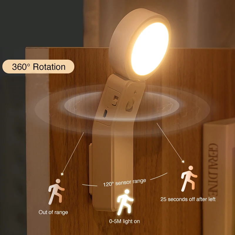 

LED Motion Sensor Night Light USB Rechargeable 360° Rotation Dimming Stair Lamp Wall Light for Hallway Bathroom Bedroom Kitchen