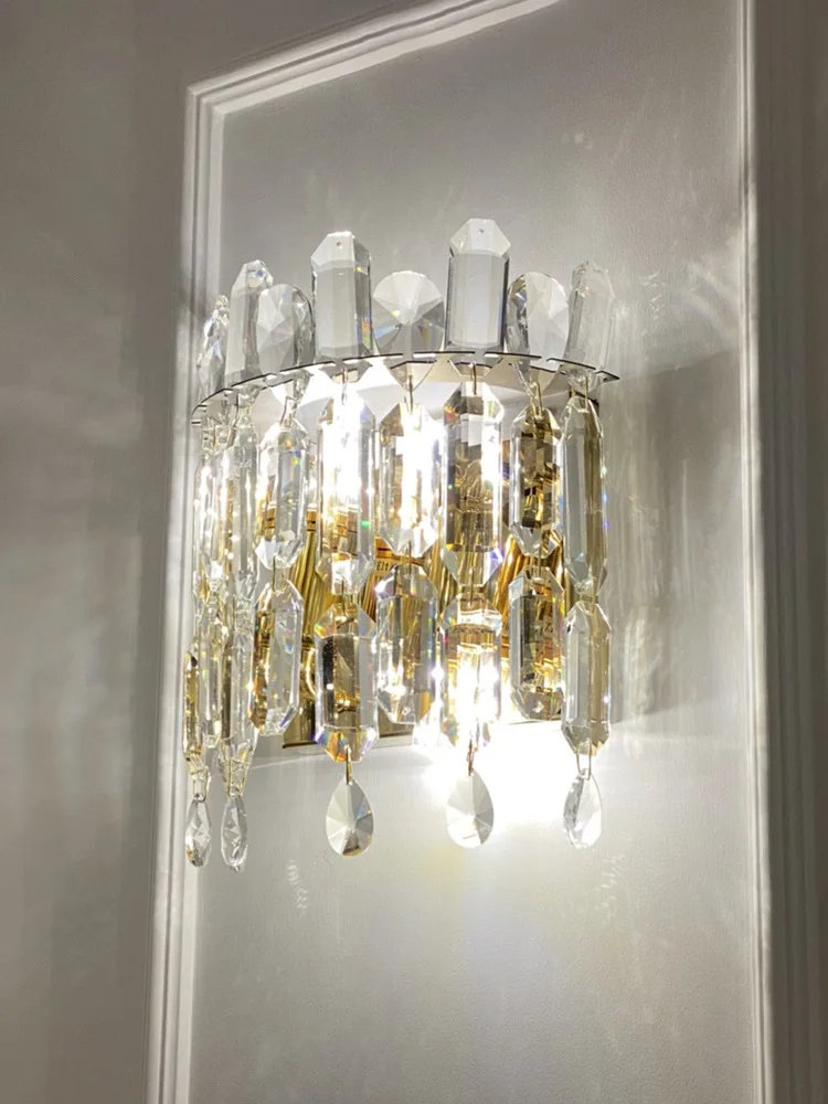 مصباح حائط فاخر على طراز هونج كونج، مصباح حائط لخلفية غرفة المعيشة، بجانب السرير باللون الذهبي 2021 مجموعة كاملة جديدة من الكريستال #3