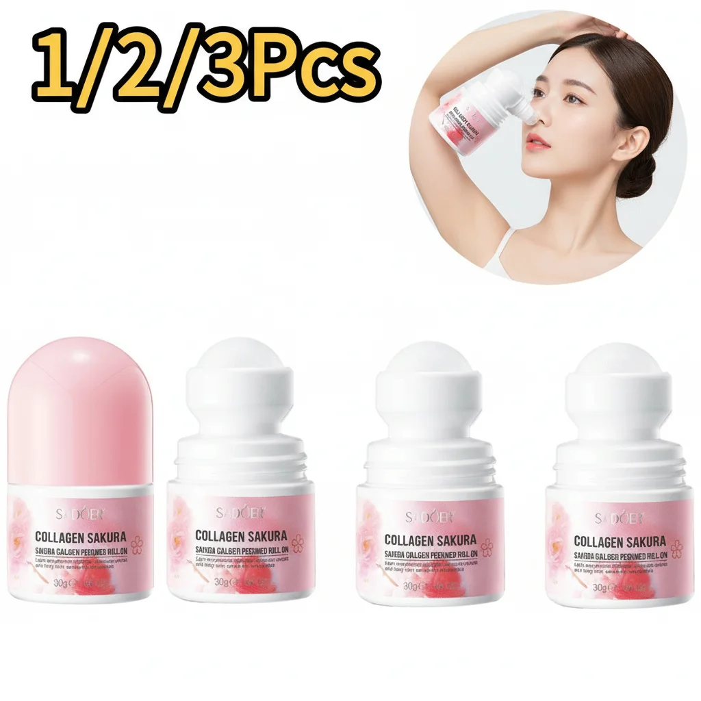 

SADOER 1/2/3Pcs Sakura Perfumed Collagen Roll-On Deodorant Refreshing Roll-on Lotion Eliminates Sweat & Body Odor Daily Use