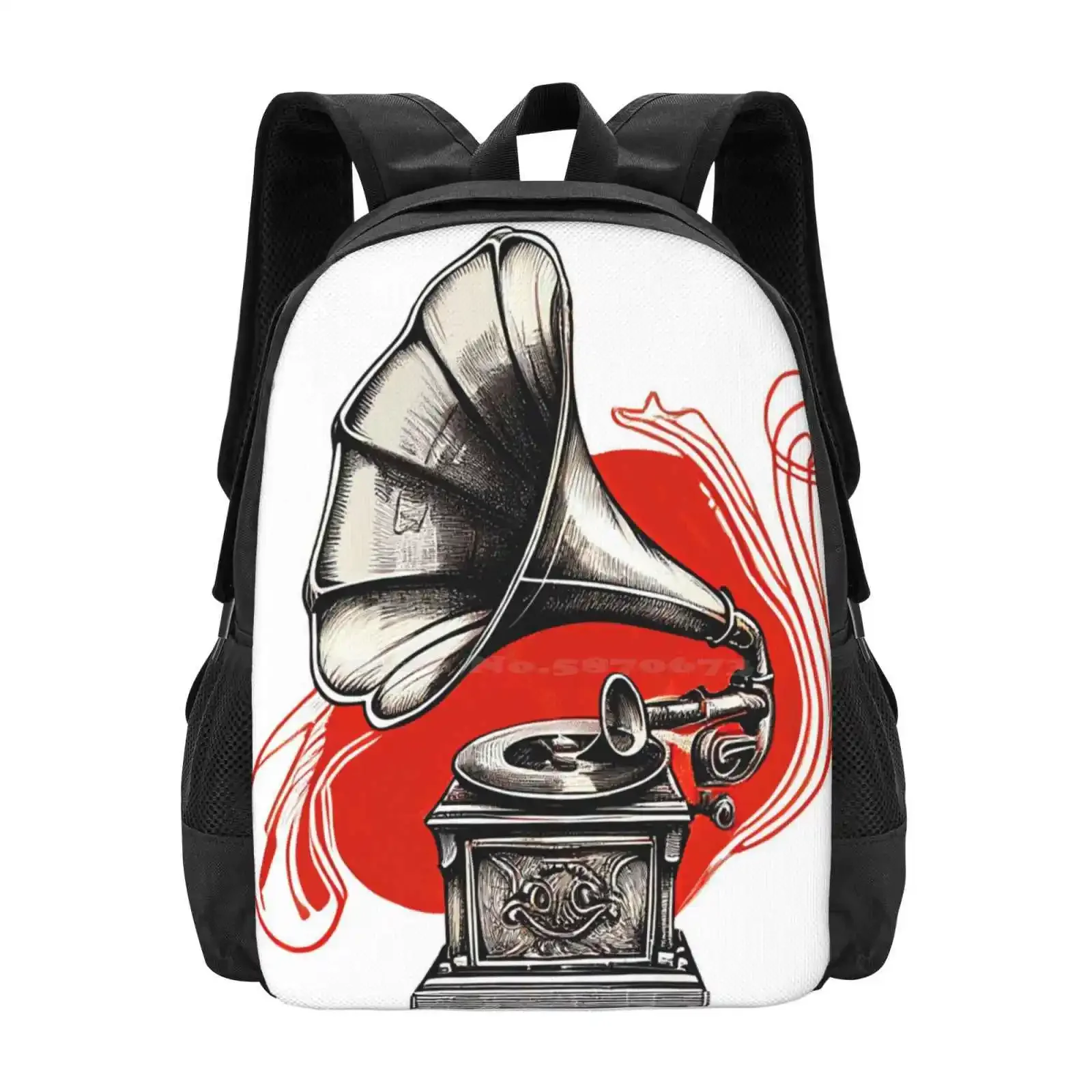 

Gramophone Hot Sale Schoolbag Backpack Fashion Bags Gramophone Dj Disc Audio Stylish Epic Record Label Vinyl Record Player