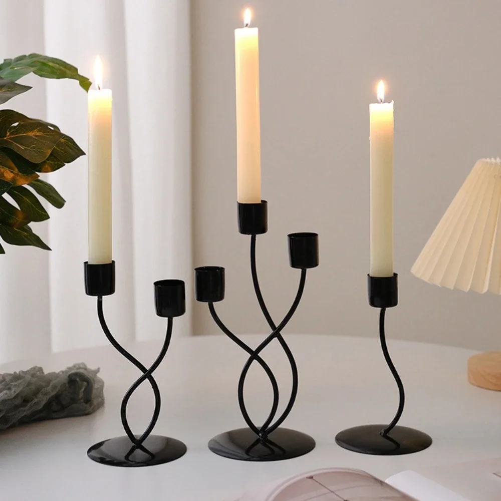European Style Iron Candle Holder Romantic Dinner Table Decor Home Living Room Ornament for Candlelight Decoration