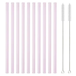 12Pcs Reusable Glass Straw Set High Borosilicate Smoothie Cocktails Straw Healthy Eco Friendly Drinking Straw with Clear Brush